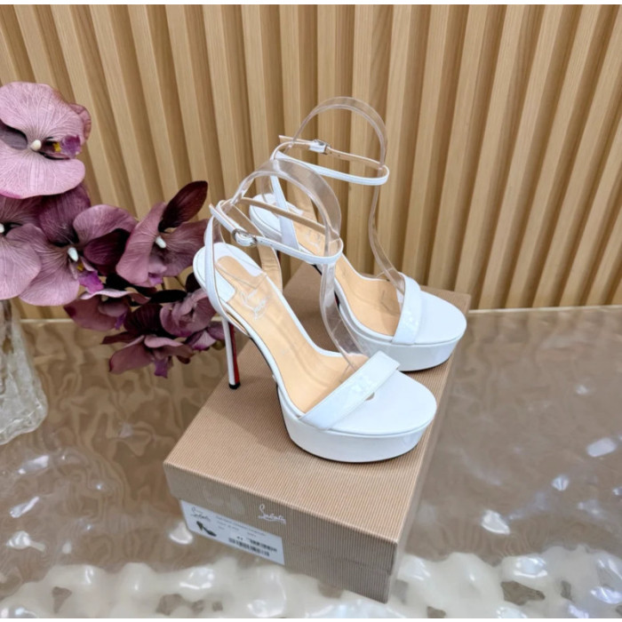 Christian Louboutin White Patent 150mm Platform Ankle‑Strap High‑Heel Sandals
