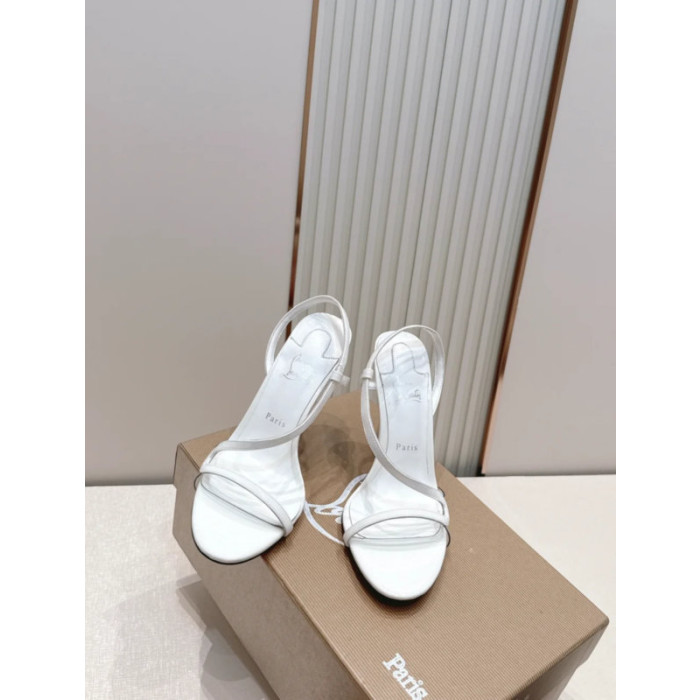 Christian Louboutin White Patent Leather 100mm Stiletto Heel Slingback Sandals