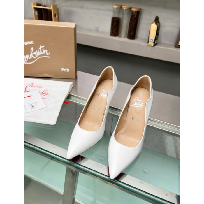 Christian Louboutin White Patent Scalloped 100mm heel Pump