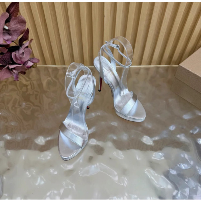 Christian Louboutin Silver Metallic Double‑Strap Platform High‑Heel Sandals 120mm heel