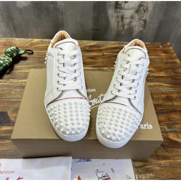 Christian Louboutin White Leather All‑Over Spike Low‑Top Sneakers
