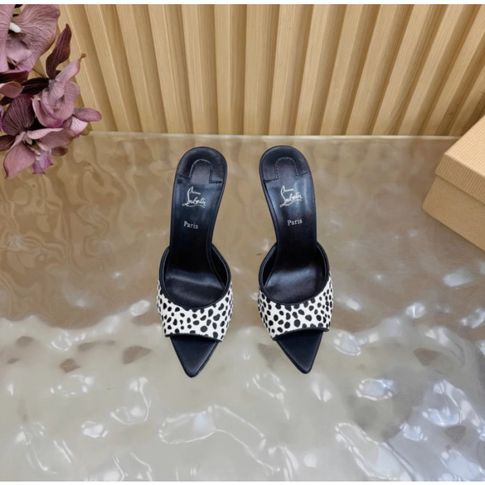 Christian Louboutin Dalmatian Print Pony Hair 100mm Stiletto Heel Mules