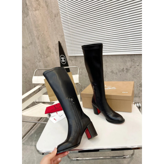 Christian Louboutin Black Leather 85mm Heel Knee‑High Boots