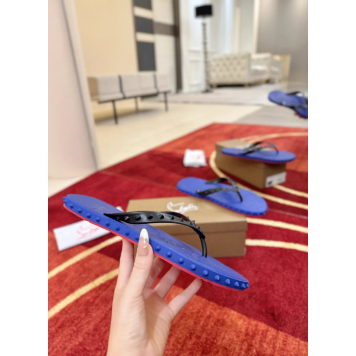 Christian Louboutin Blue Rubber Stud‑Decorated Flip‑Flops