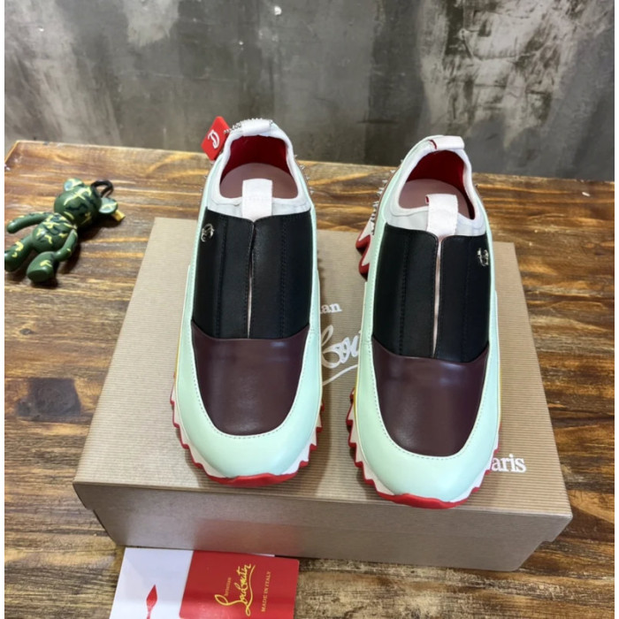 Christian Louboutin Multicolor Patchwork Spiked Slip‑On Sneakers