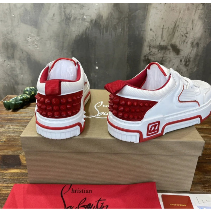 Christian Louboutin White‑Red Spiked Low‑Top Platform Sneakers
