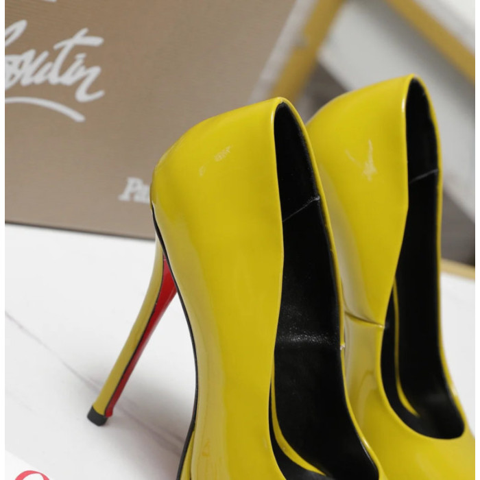 Christian Louboutin Lady Z 120 Yellow Patent Peep‑Toe Platform Stiletto Heel Pumps