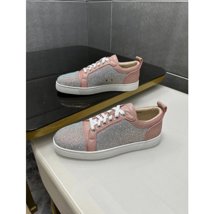 Christian Louboutin Dusty Pink Glitter Rhinestone‑Covered Low‑Top Sneakers