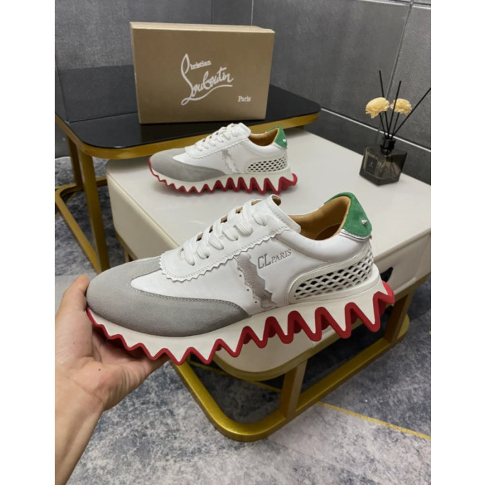 Christian Louboutin Mixed‑Media Shark Tooth Sole Low‑Top Sneakers