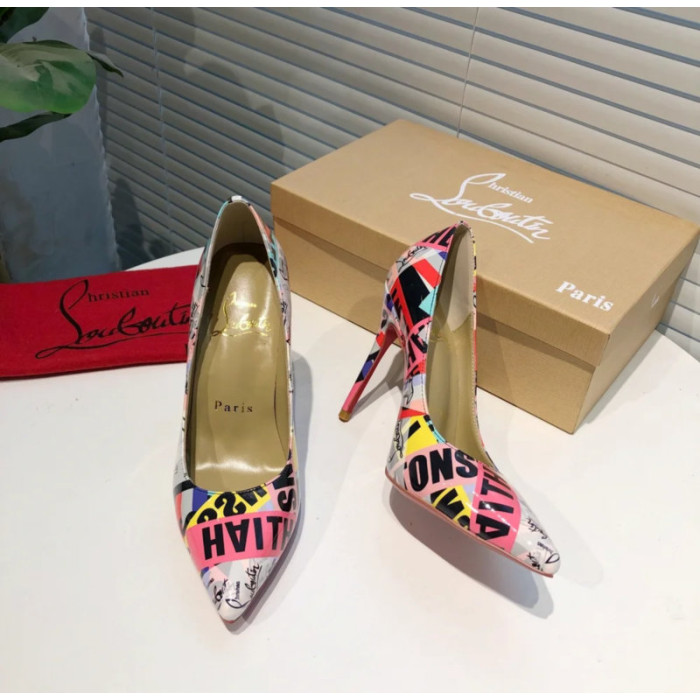 Christian Louboutin Graffiti‑Print Pointed Toe 100mm Stiletto heel Pumps