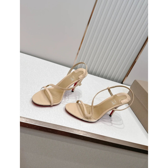 Christian Louboutin Nude Patent Leather 100mm Stiletto Heel Slingback Sandals