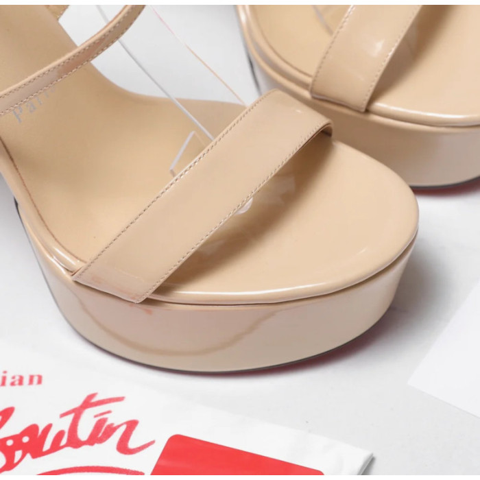 Christian Louboutin Nude Patent 150mm Ankle‑Strap Heel Platform Sandals