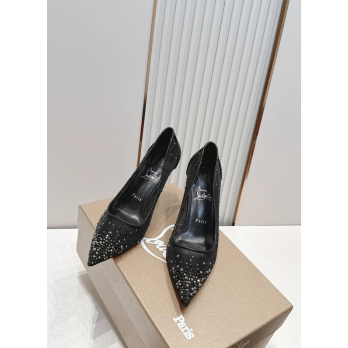 Christian Louboutin Black Mesh 85mm Stiletto Heel Pointed‑Toe Pumps