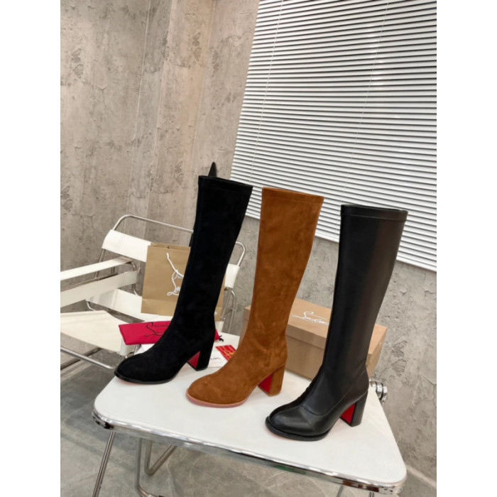 Christian Louboutin Black Leather 85mm Heel Knee‑High Boots