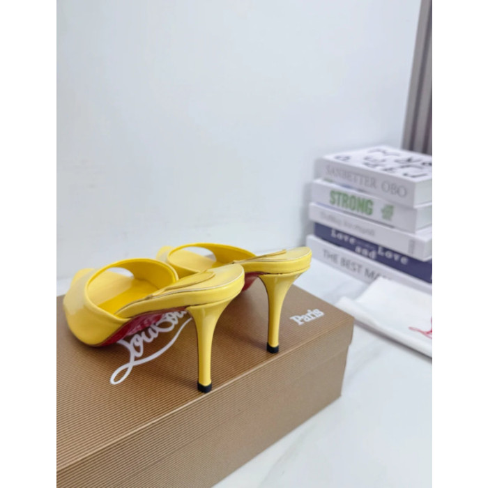 Christian Louboutin Yellow Patent 85mm Pointed‑Toe Mule Heels