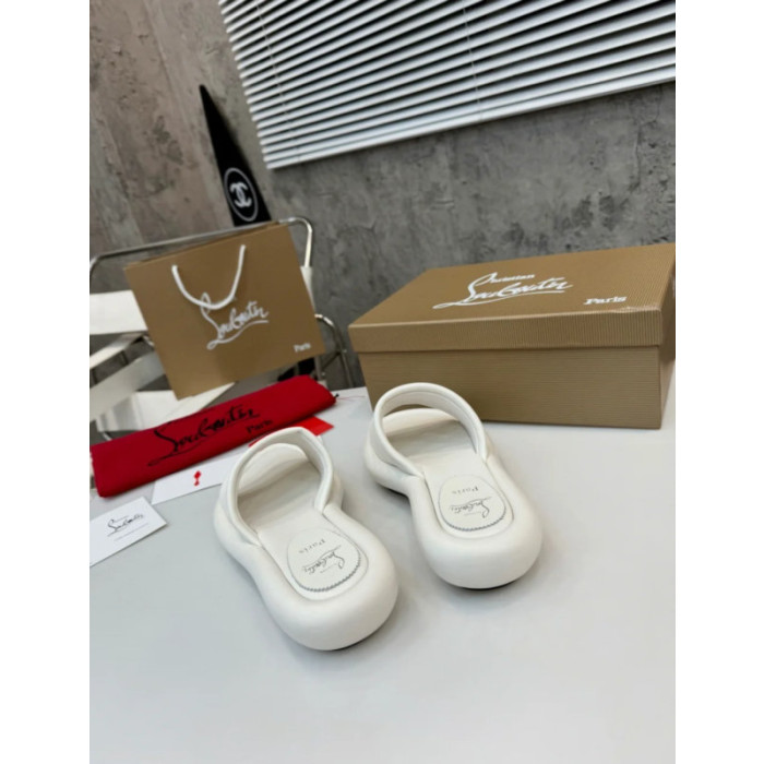 Christian Louboutin White Leather Flat Slide Sandal