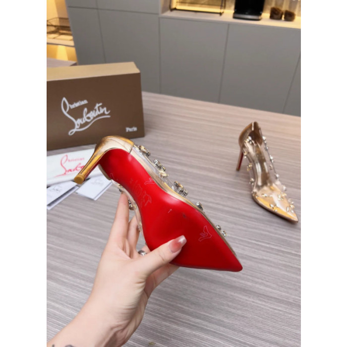 Christian Louboutin Clear PVC Golden Crystal‑Set 100mm Stiletto heel Pumps