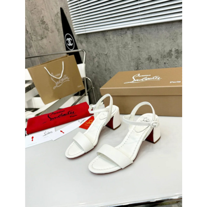 Christian Louboutin White Leather Block heel Ankle Strap Sandal
