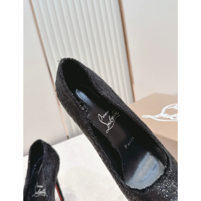 Christian Louboutin Black Glitter Velour 120mm Stiletto Heel So Kate Pumps