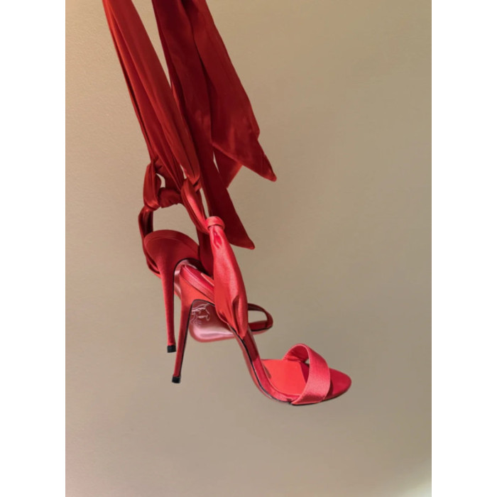 Christian Louboutin Red Satin 120mm Heel Tie‑Ankle Stiletto Sandals