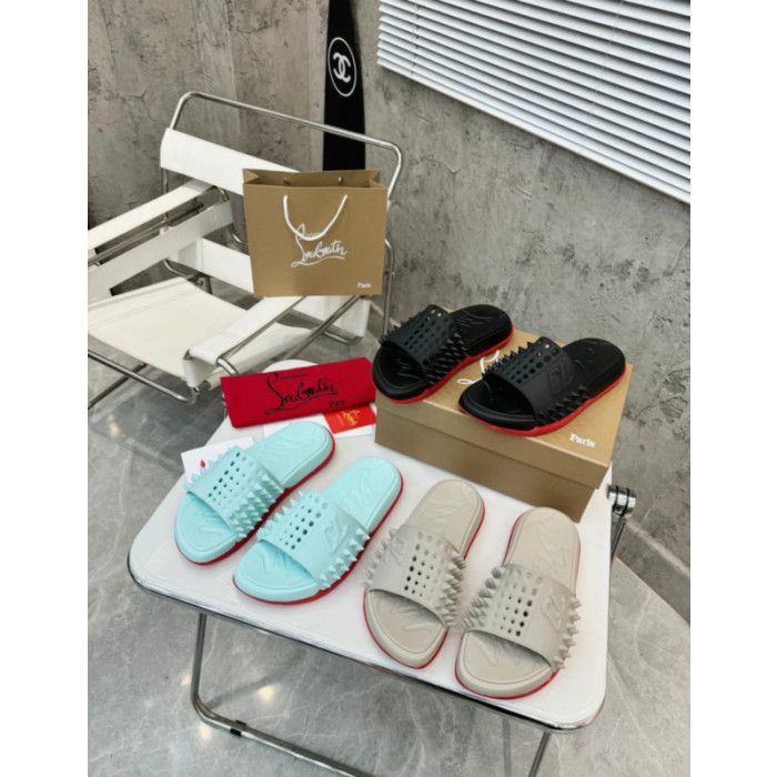 Christian Louboutin Mint Green Rubber Spiked Slide Sandal