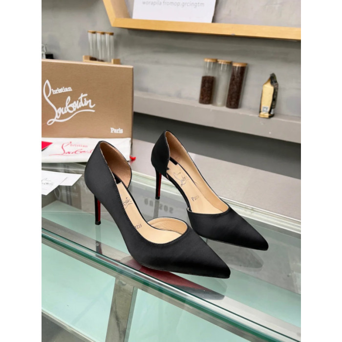 Christian Louboutin Black Satin Half‑d'Orsay Pointed‑Toe 100mm heel Pumps