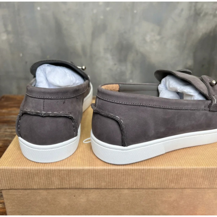Christian Louboutin Dark Grey Nubuck Slip‑On Loafers