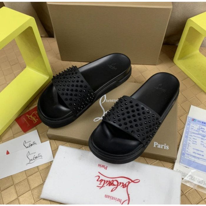 Christian Louboutin Black Spiked Platform Slide Sandals