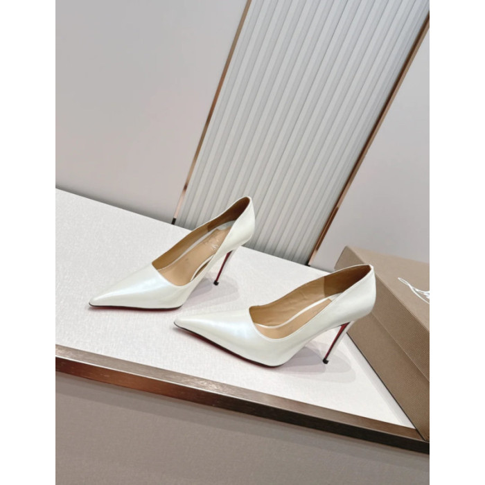 Christian Louboutin White Patent 100mm Stiletto Heel Pointed‑Toe Pumps