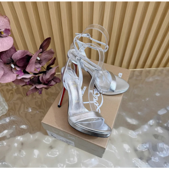 Christian Louboutin Silver Metallic Double‑Strap Platform High‑Heel Sandals 120mm heel