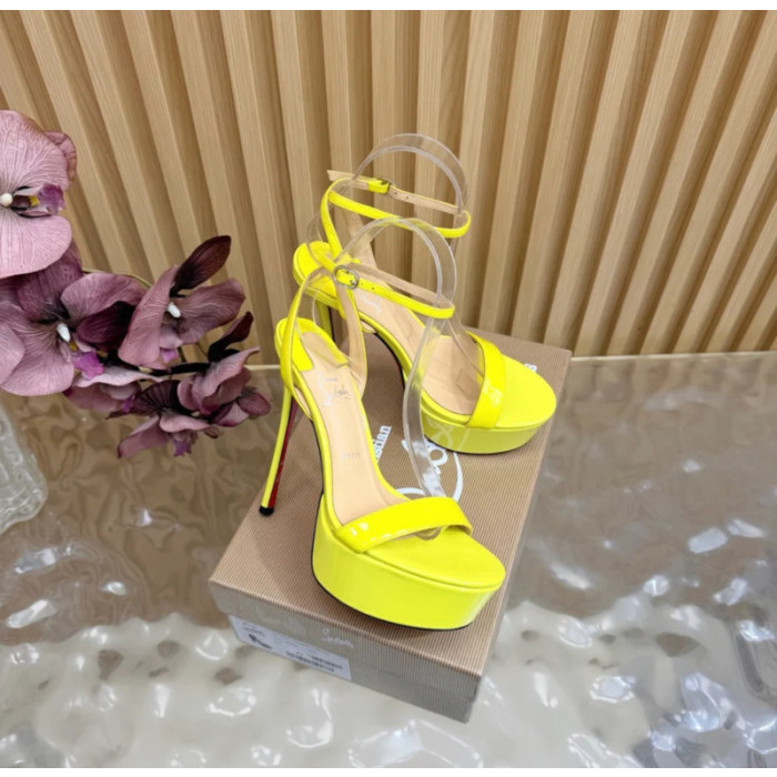 Christian Louboutin Yellow Patent Leather Platform Ankle‑Strap High‑Heel Sandals 150mm heel