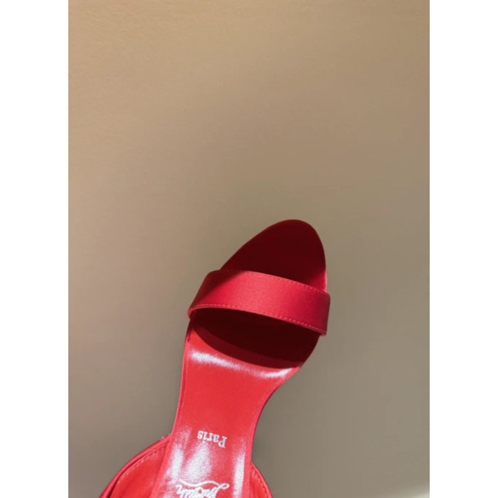 Christian Louboutin Red Satin 120mm Heel Tie‑Ankle Stiletto Sandals