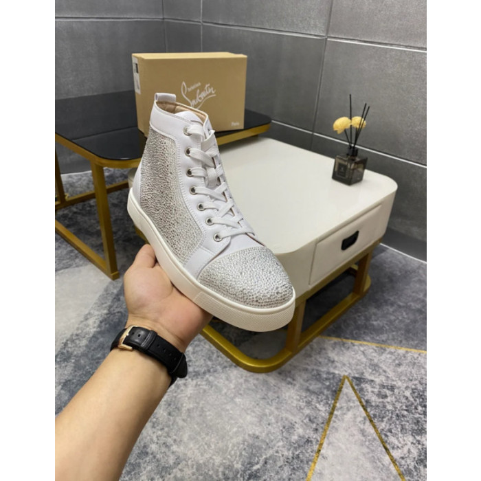 Christian Louboutin White Crystal‑Embellished 20mm Men’s High‑Top Sneakers