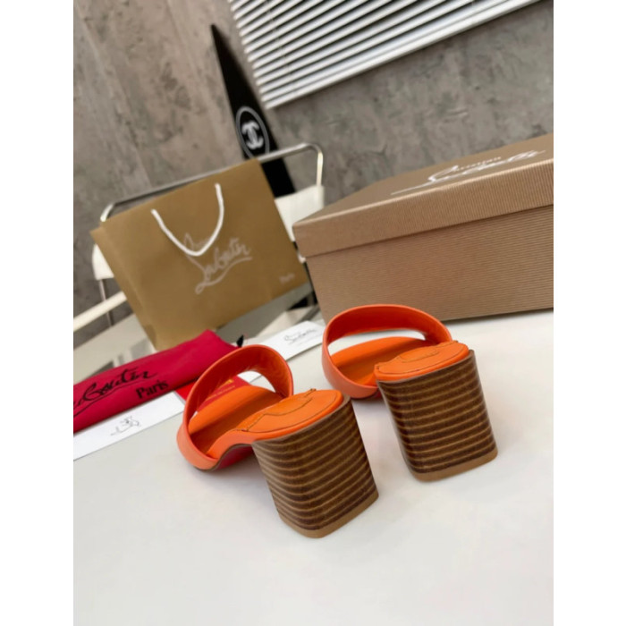 Christian Louboutin Orange Leather 55mm heel Block Heel Slide Sandal