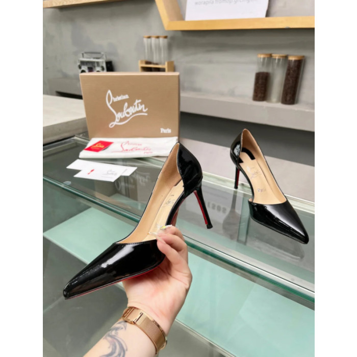 Christian Louboutin Black Patent Leather Half‑d'Orsay Pointed‑Toe 100mm heel Pumps