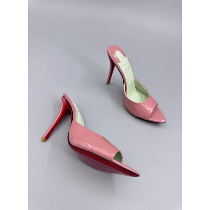 Christian Louboutin Pink Patent Leather 100mm Peep‑Toe Stiletto Heel Mules