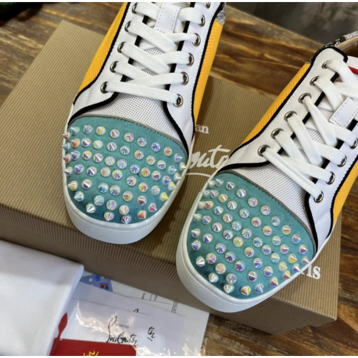 Christian Louboutin Color‑Block Spiked Rhinestone Low‑Top Sneakers