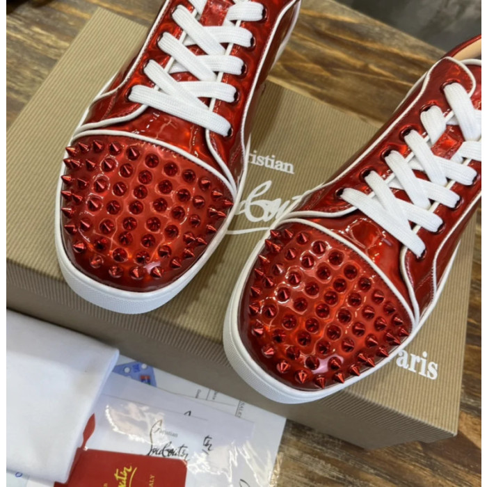 Christian Louboutin Red Patent Spiked Low‑Top Sneakers