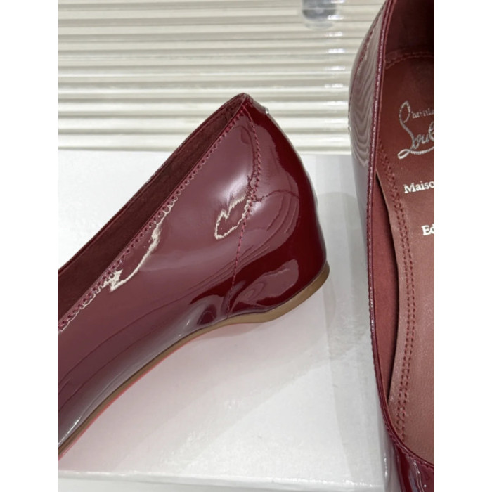 Christian Louboutin × Maison Margiela Burgundy Patent Tabi Split‑Toe Flat Shoes