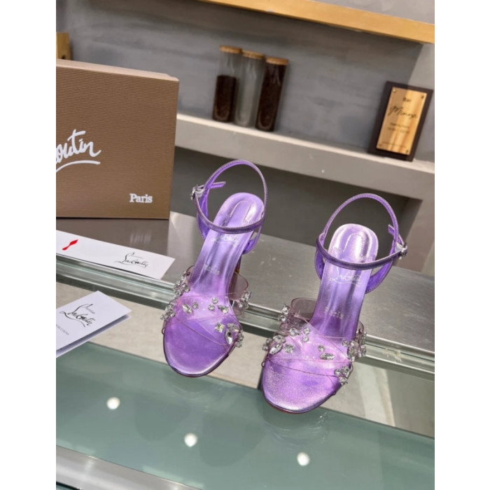 Christian Louboutin Purple Metallic Crystal‑Embellished 100mm Stiletto heel Sandals