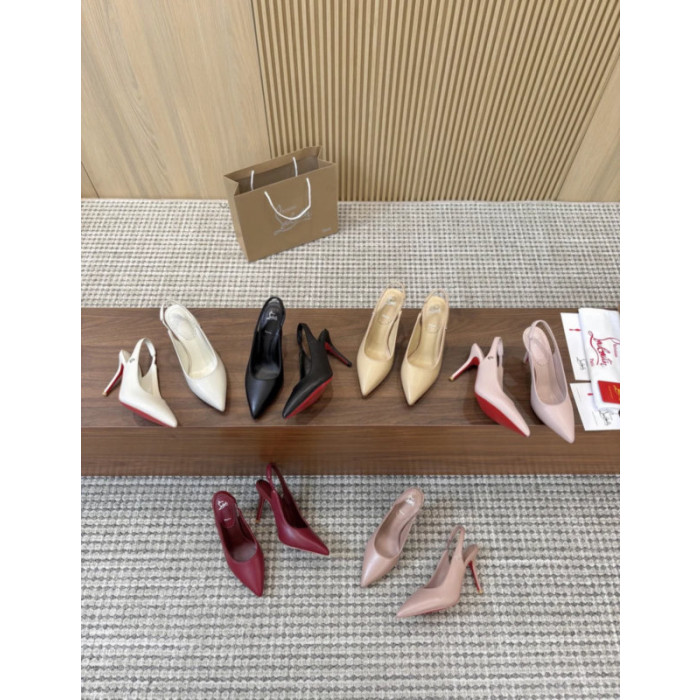 Christian Louboutin White Leather 85mm Pointed Toe Slingback Pumps