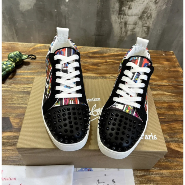 Christian Louboutin Tarot Print Spiked Low‑Top Sneakers