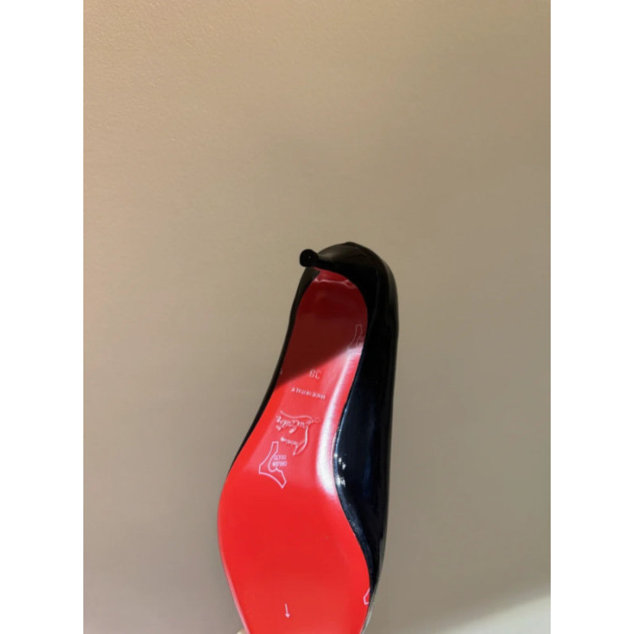Christian Louboutin Black Patent Metal‑Tip Pointed Toe Kitten Heel Pumps
