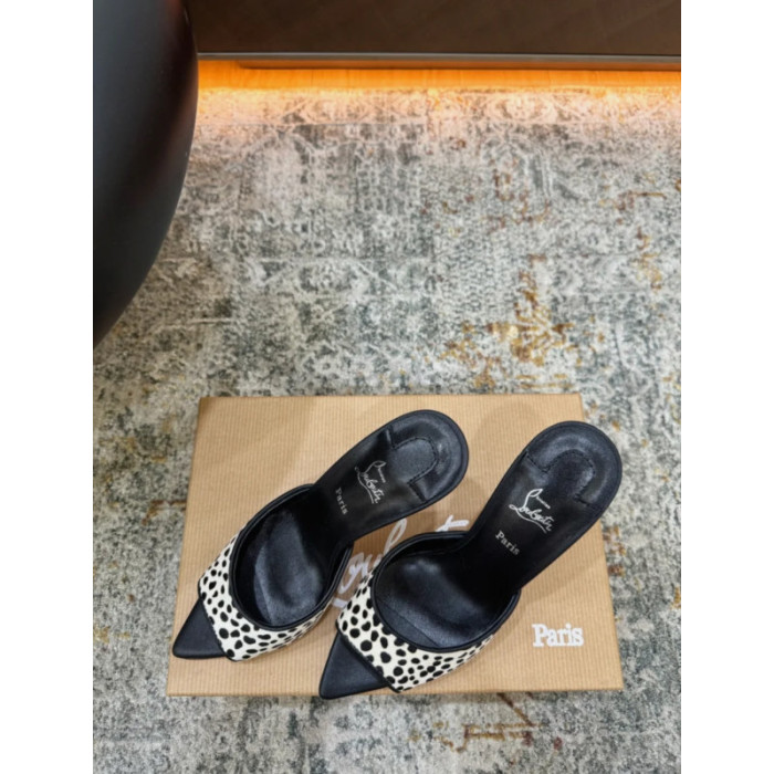 Christian Louboutin Dalmatian‑Print Calf Hair Backless Mule High Heel Sandals