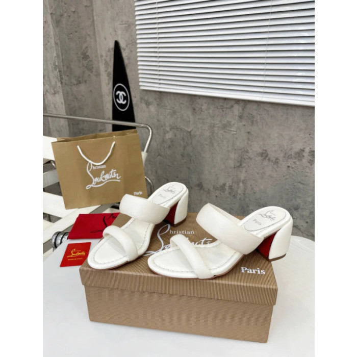 Christian Louboutin White Leather 55mm heel Slide Sandals