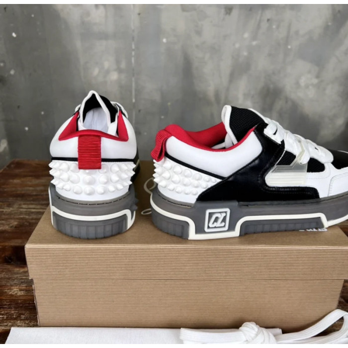 Christian Louboutin Black‑White Leather Spiked Platform Low‑Top Sneakers