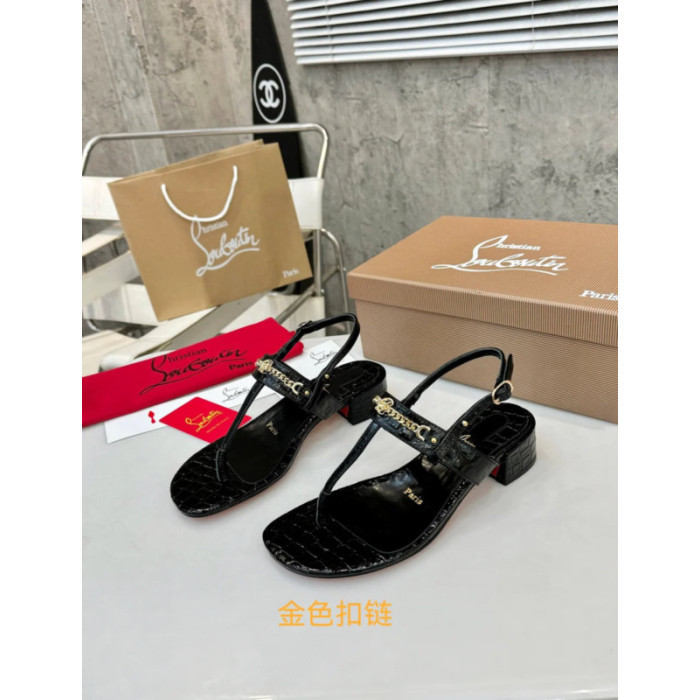 Christian Louboutin Black Croc‑Embossed 45mm Block Heel Thong Sandals