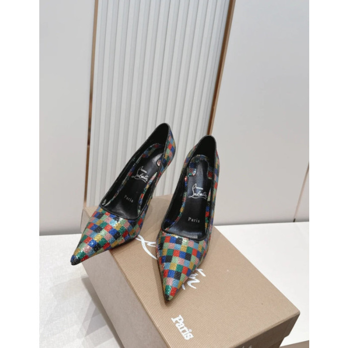 Christian Louboutin Multicolor Checkerboard Sequin 120mm Stiletto Heel So Kate Pumps