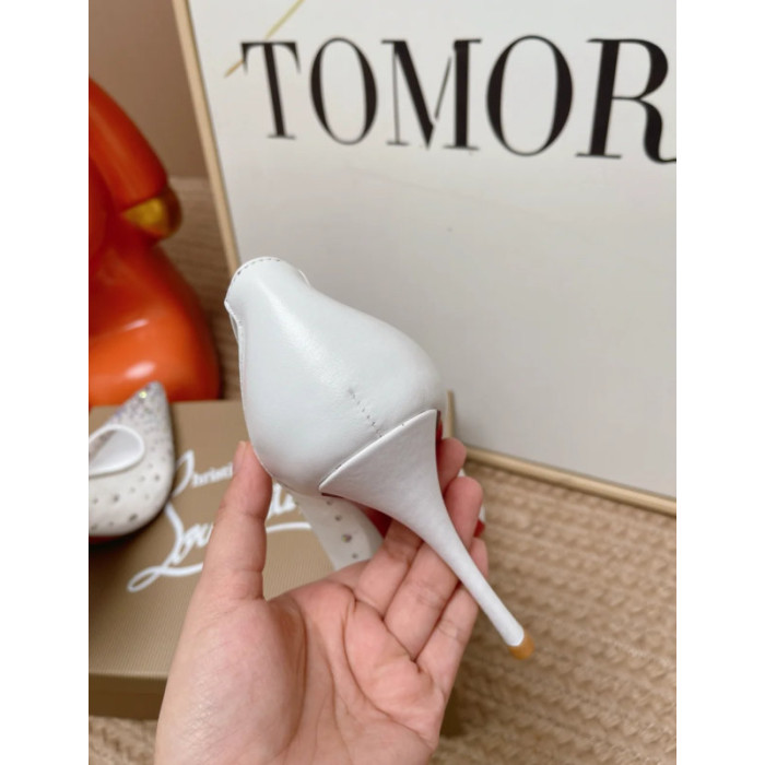 Christian Louboutin White Mesh Crystal‑Embellished 100mm Pointed‑Toe Stiletto Heel Pumps