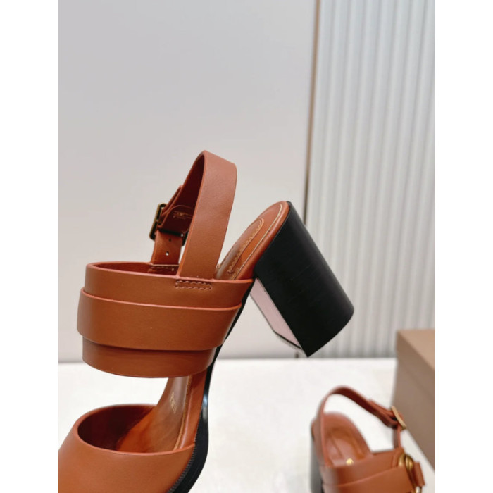 Christian Louboutin Brown Calfskin 85mm Block‑Heel Ankle‑Strap Sandals